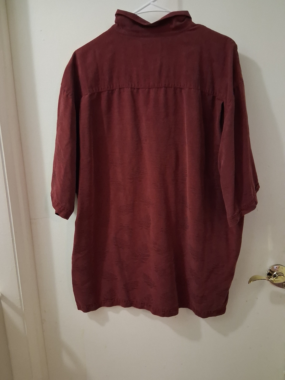 Vintage Haggar Mens XL 46" Burgundy Silk Woven Floral Short Sleeve Button-Up - Picture 3 of 6